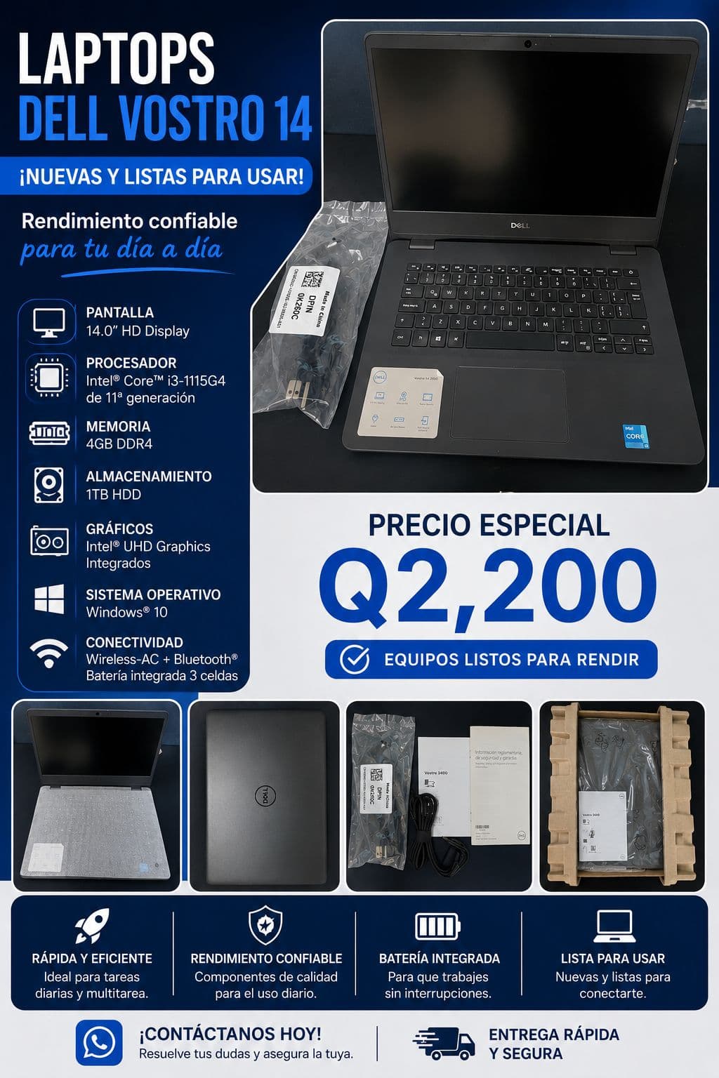Laptop Dell Vostro 14 nueva con sus accesorios y caja original, oferta de GuaTek a Q2,200